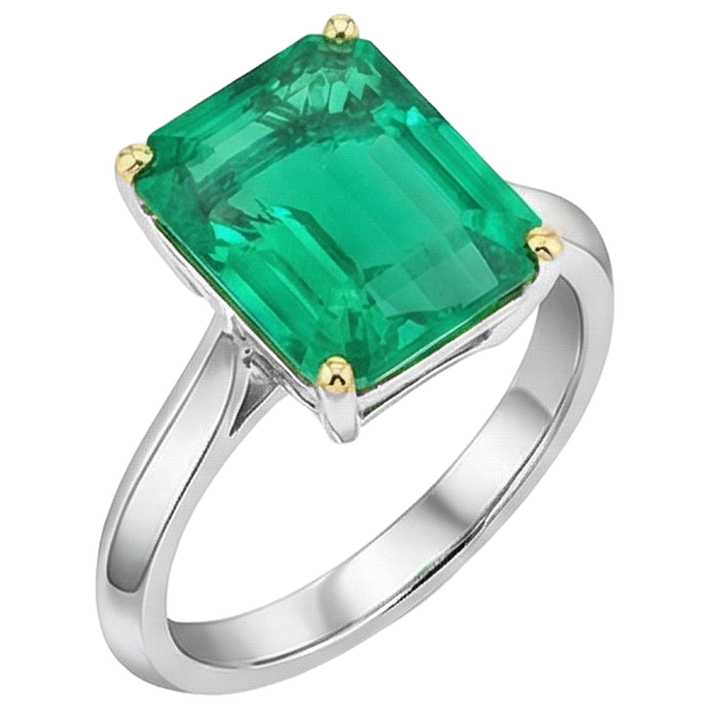 Brillant Émeraude Bague Pierre de Couleur 4 carats – vue de face