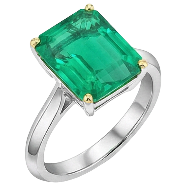 Brillant Émeraude Bague Pierre de Couleur 4 carats – vue de face