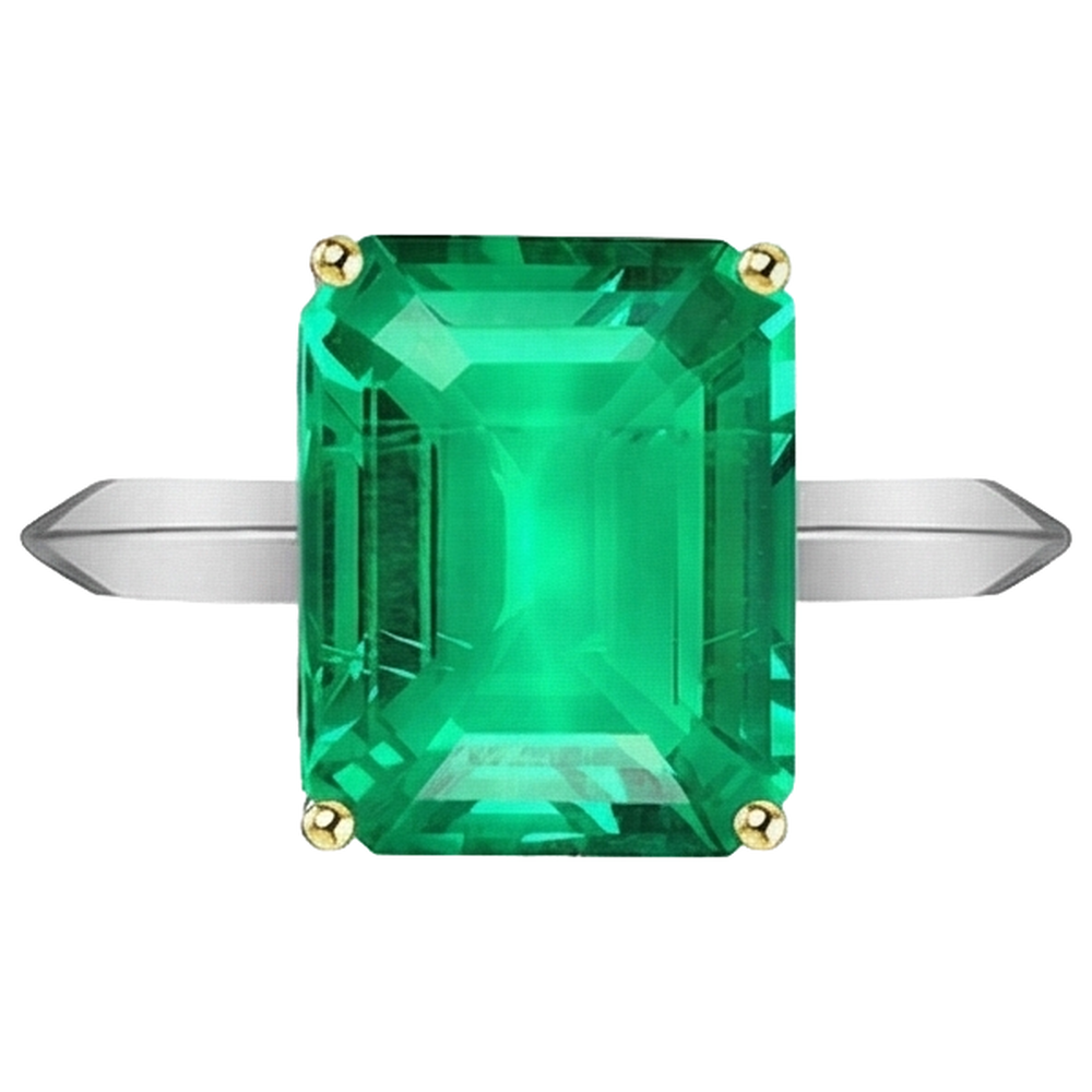 Émeraude Bague Pierre de Couleur 4-carats Or 14K Bicolore – vue de côté