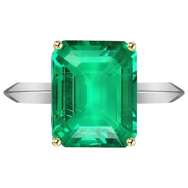 Émeraude Bague Pierre de Couleur 4-carats Or 14K Bicolore – vue de côté
