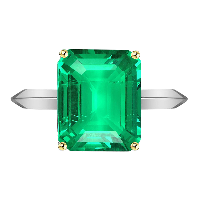 Émeraude Bague Pierre de Couleur 4 carats Or 14K Bicolore – vue principale