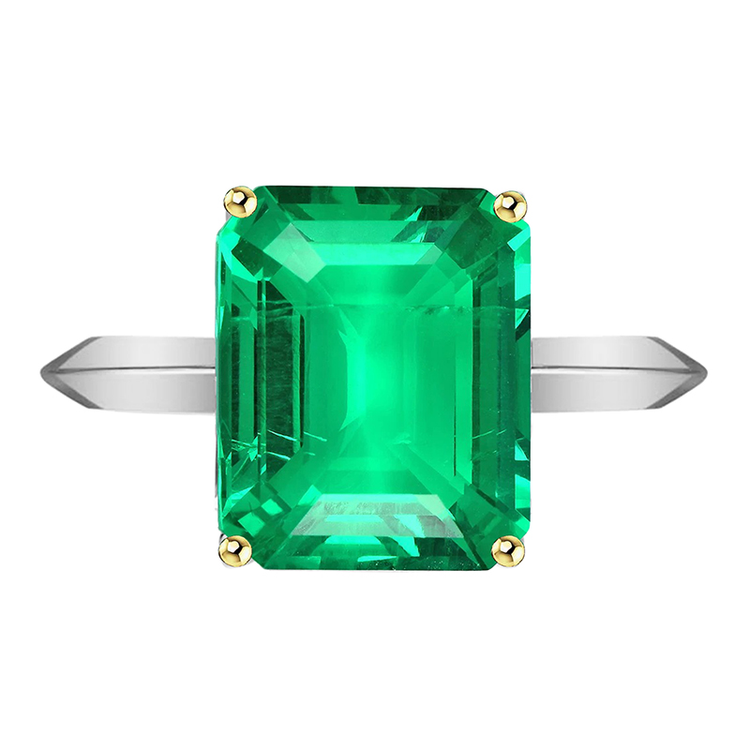 Émeraude Bague Pierre de Couleur 4 carats Or 14K Bicolore – vue principale