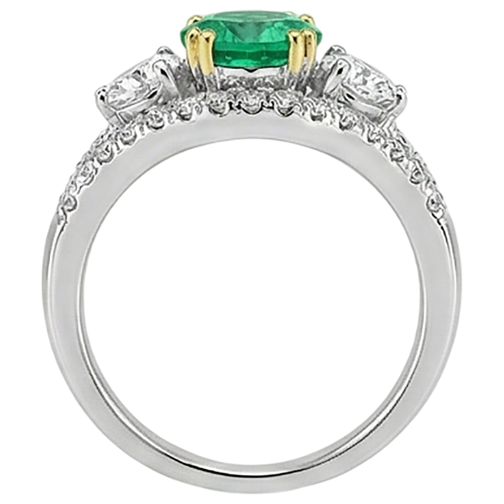 Émeraude Colombienne Bague avec Gemme 2,50-carats Or Deux Tons 14 Carats – vue de profil