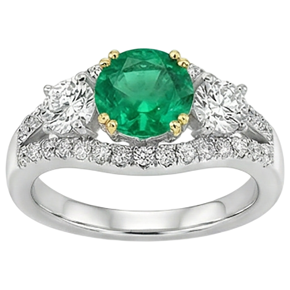 Émeraude Colombienne Bague avec Gemme 2,50-carats Or Deux Tons 14 Carats – vue de côté
