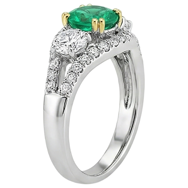 Taille Ronde Émeraude Colombienne bague en Or Deux Tons 14 Carats – vue de dessus