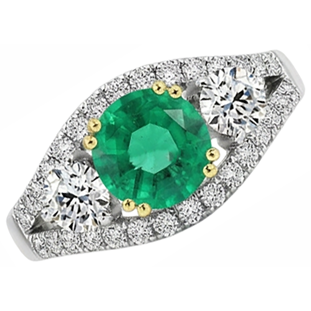 Bague avec Gemme Or Deux Tons 14 Carats avec Émeraude Colombienne – vue d'angle
