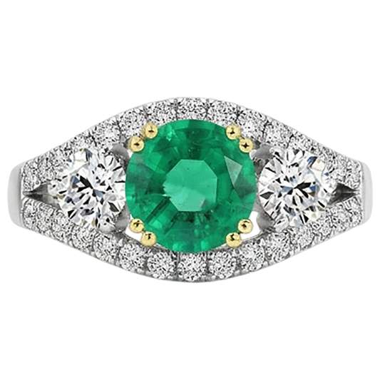 Émeraude Colombienne Bague avec Gemme 2,50 carats Or Deux Tons 14 Carats – vue de face