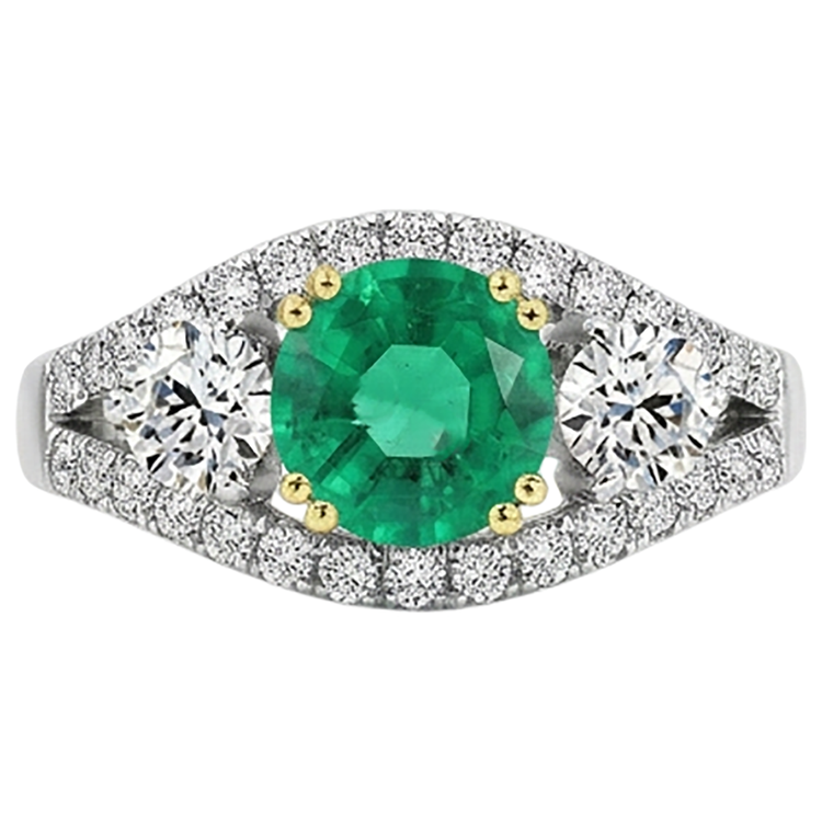 Émeraude Colombienne Bague avec Gemme 2,50 carats Or Deux Tons 14 Carats – vue de face