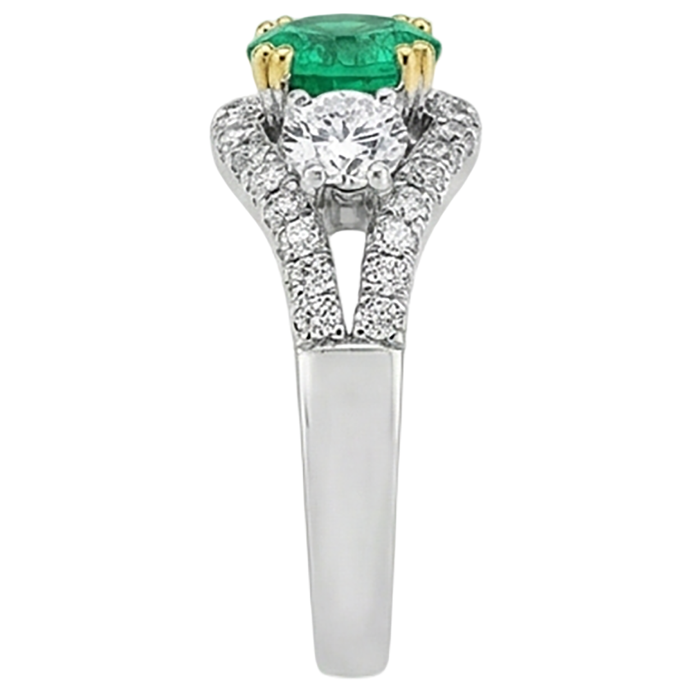 Émeraude Colombienne Taille Ronde Bague avec Gemme en Or Deux Tons 14 Carats – vue arrière