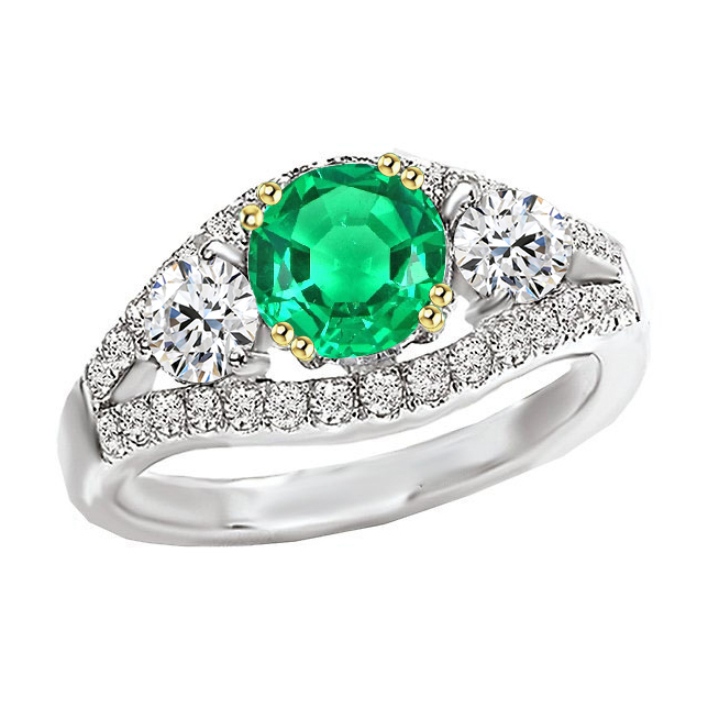 Taille Ronde Émeraude Colombienne bague en Or Deux Tons 14 Carats – vue principale