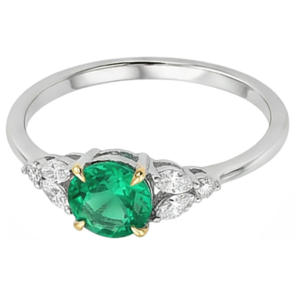 Taille Ronde Émeraude Fine bague en Or 14K Bicolore – vue de face