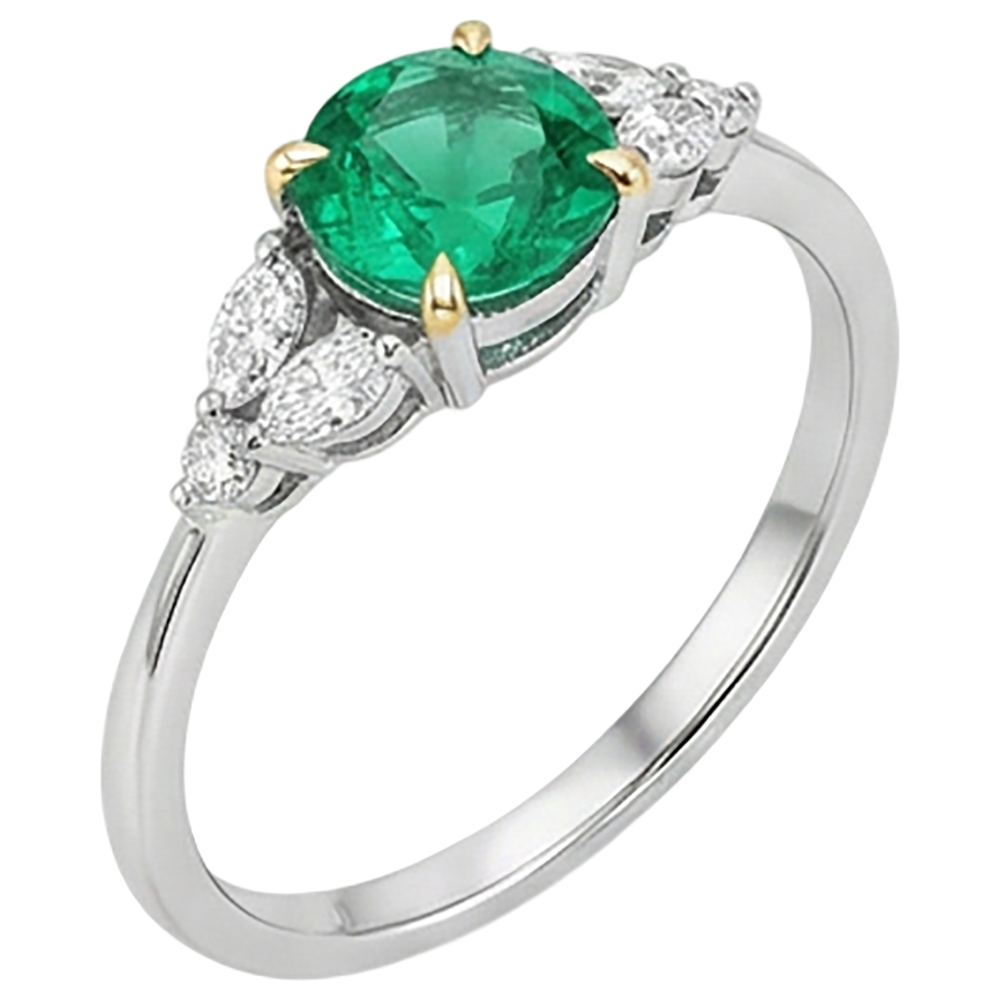 Émeraude Fine Bague Pierre de Couleur 2-carats Or 14K Bicolore – vue d'angle