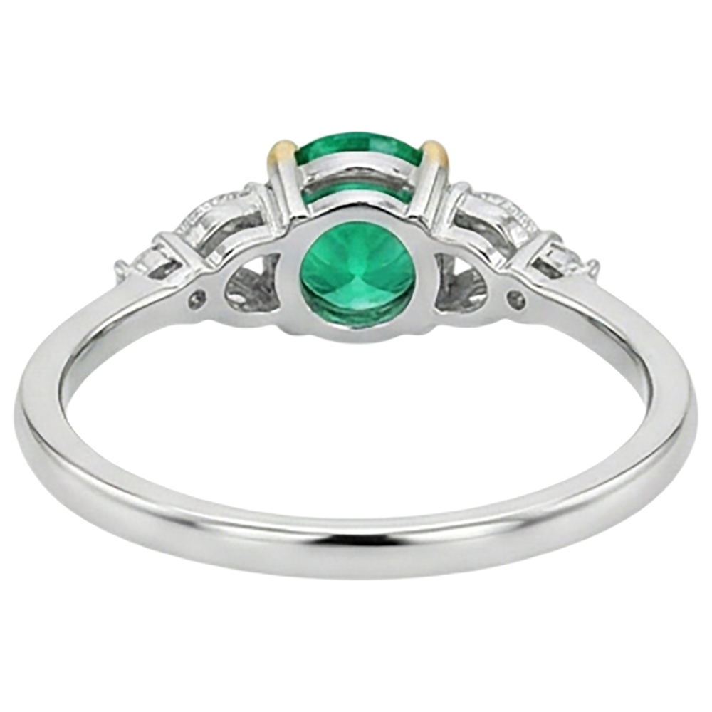 Émeraude Fine Bague Pierre de Couleur 2-carats Or 14K Bicolore – vue arrière