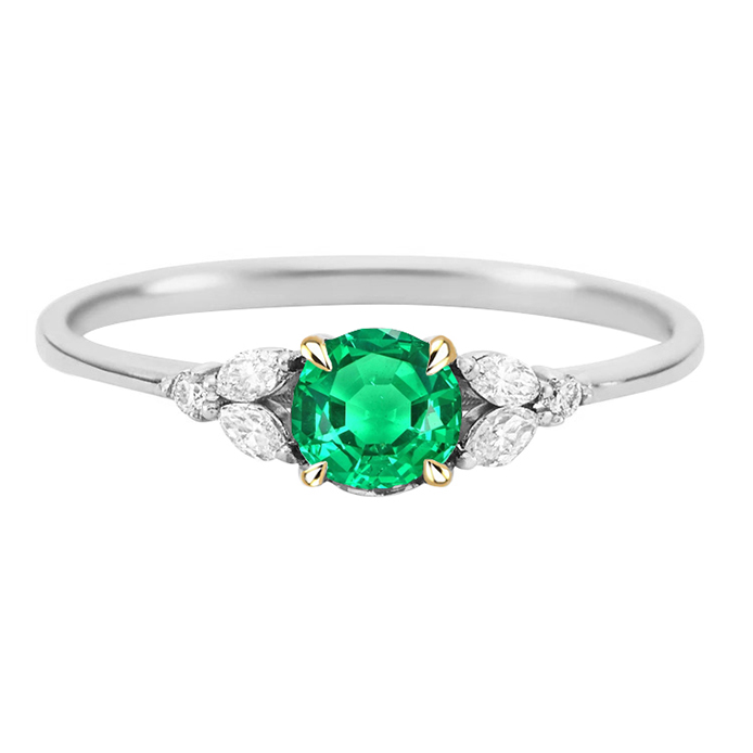 Émeraude Fine Taille Ronde Bague Pierre de Couleur en Or 14K Bicolore – vue principale