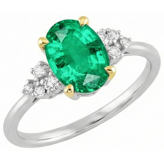 Bague avec Gemme Or Deux Tons 14 Carats avec Émeraude – vue de face