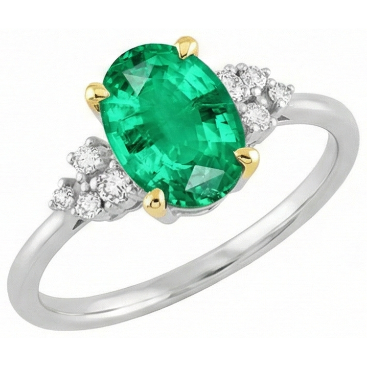 Bague avec Gemme Or Deux Tons 14 Carats avec Émeraude – vue de face