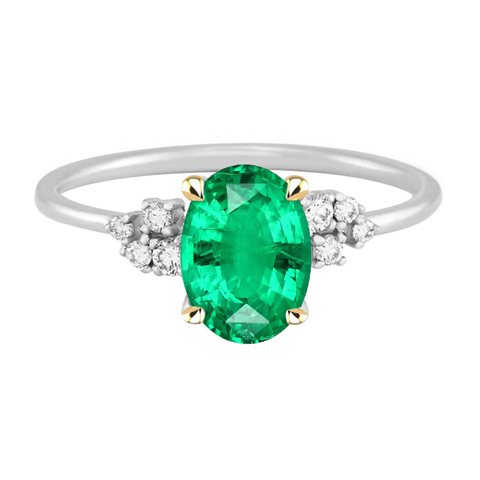 Émeraude Bague avec Gemme 3,50-carats Or Deux Tons 14 Carats – vue principale
