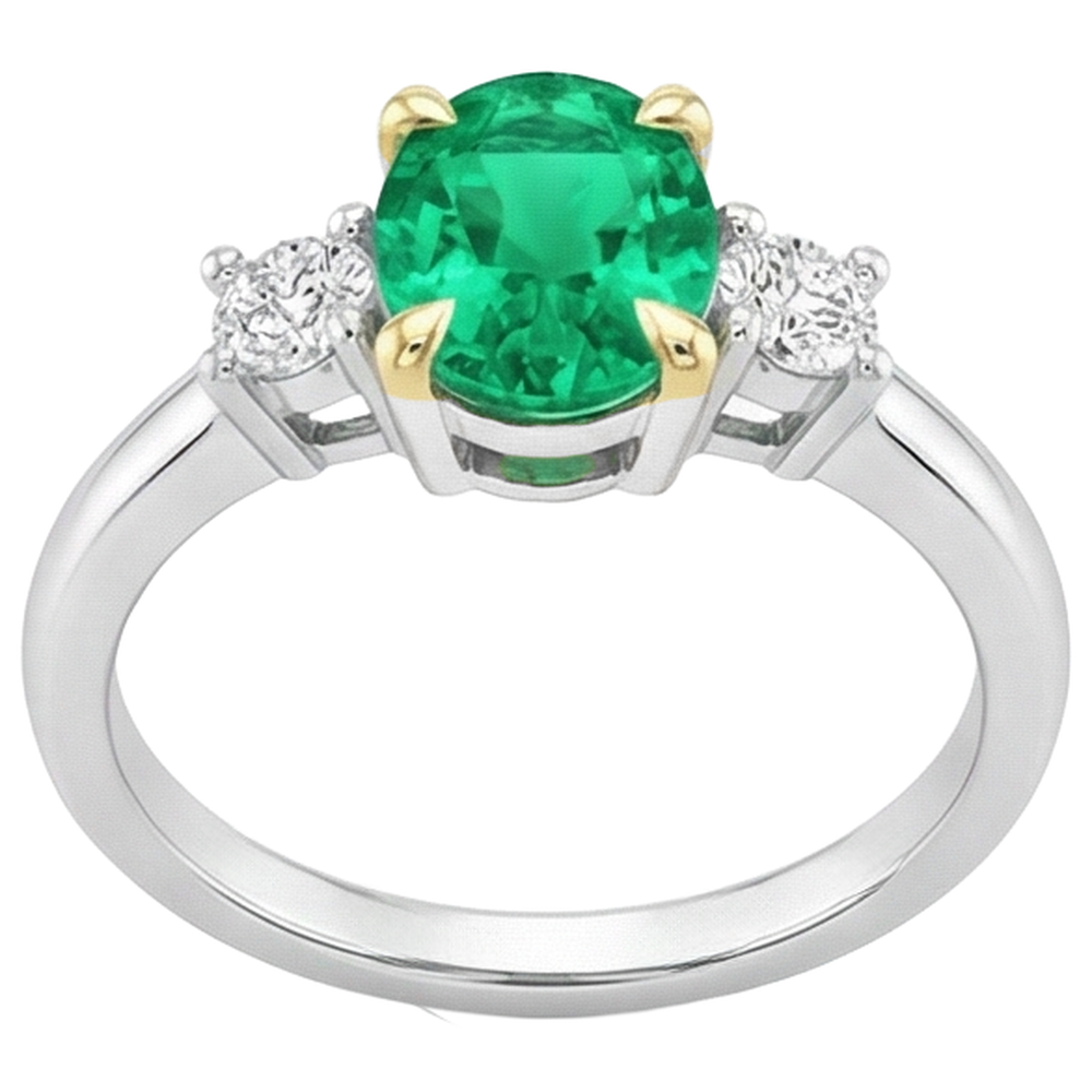 Émeraude Colombienne Bague avec Gemme 2-carats Or Bicolore 14 Carats – vue de profil