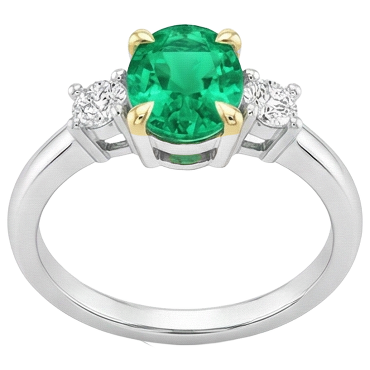 Émeraude Colombienne Bague avec Gemme 2-carats Or Bicolore 14 Carats – vue de profil