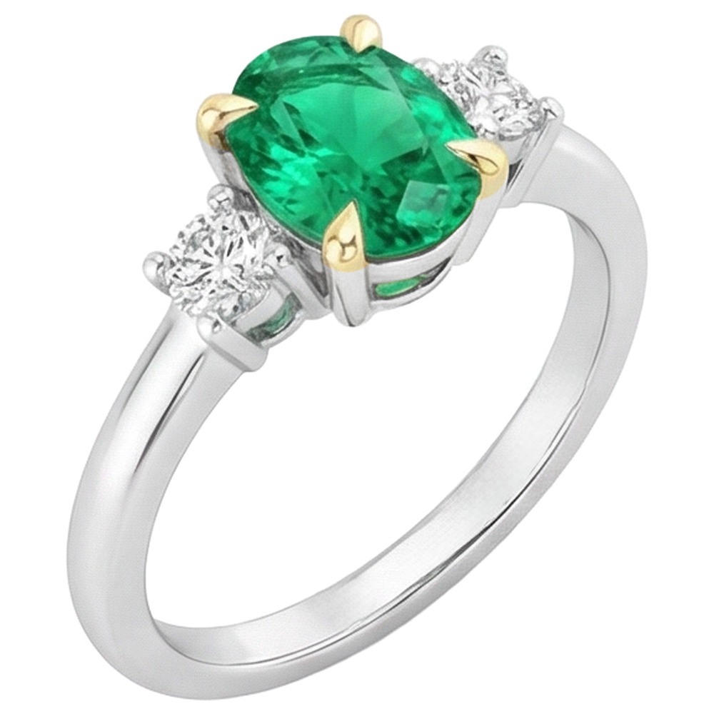Émeraude Colombienne Bague avec Gemme 2 carats Or Bicolore 14 Carats – vue de face