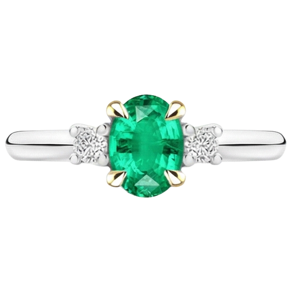 Émeraude Colombienne Ovale Bague avec Gemme en Or Bicolore 14 Carats – vue de dessus