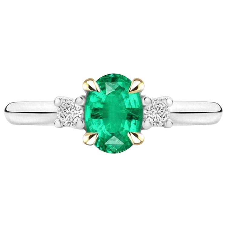 Émeraude Colombienne Ovale Bague avec Gemme en Or Bicolore 14 Carats – vue de dessus