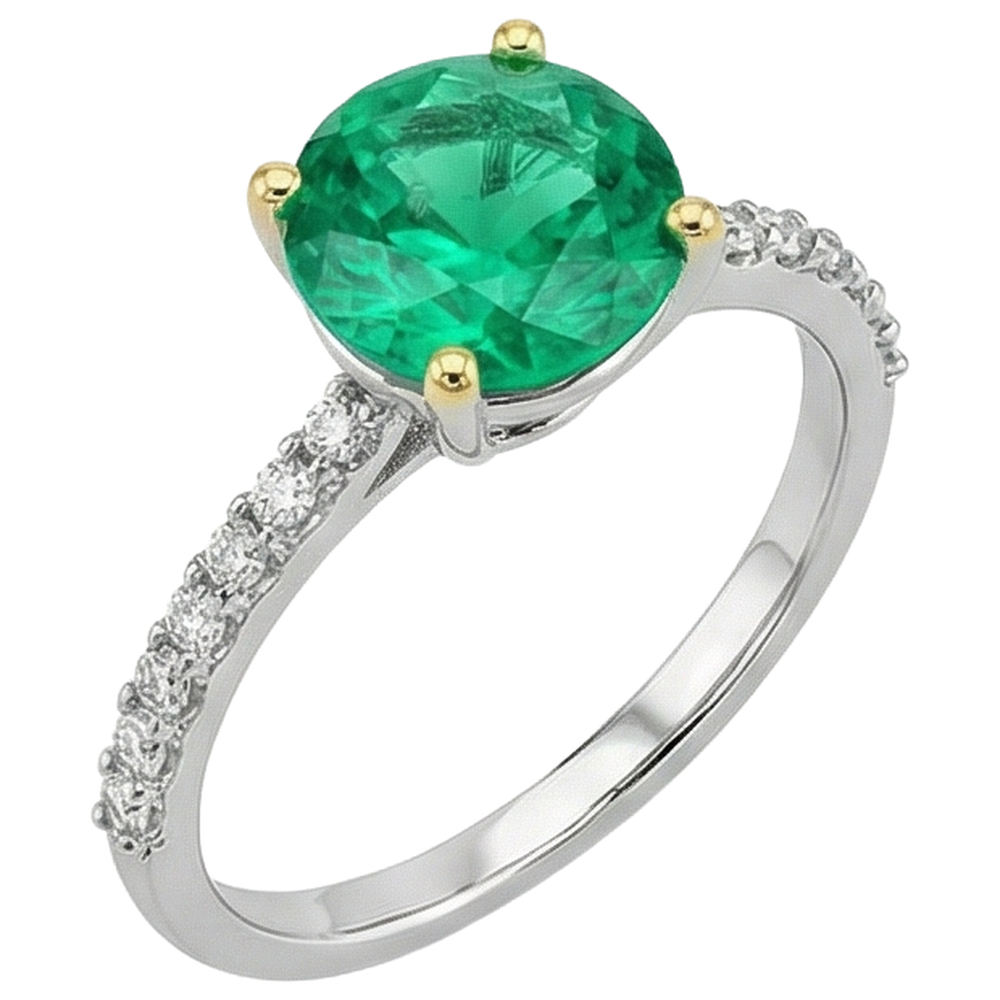 Émeraude Colombienne Bague avec Gemme 2-carats Or 14K Bicolore – vue de côté
