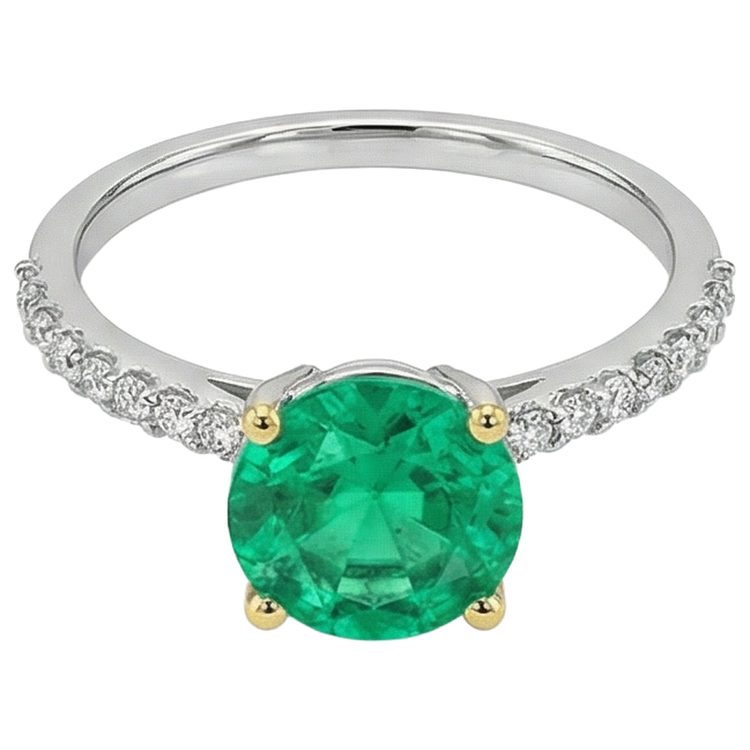 Émeraude Colombienne Bague avec Gemme 2-carats Or 14K Bicolore – vue d'angle