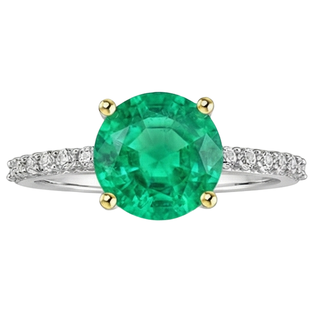 Émeraude Colombienne Bague avec Gemme 2 carats Or 14K Bicolore – vue de profil