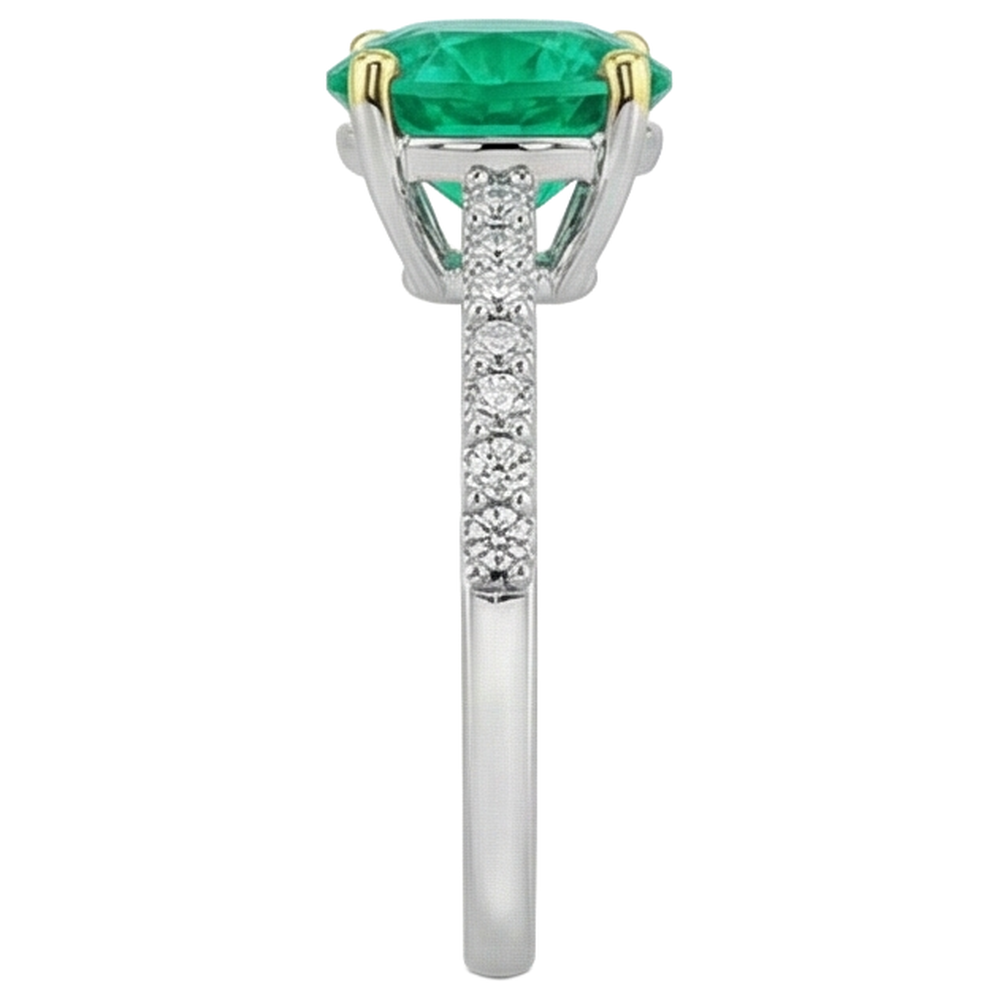 Émeraude Colombienne Bague avec Gemme 2 carats Or 14K Bicolore – vue de dessus