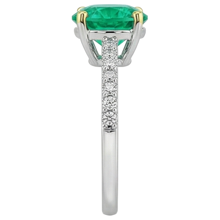 Émeraude Colombienne Bague avec Gemme 2 carats Or 14K Bicolore – vue de dessus