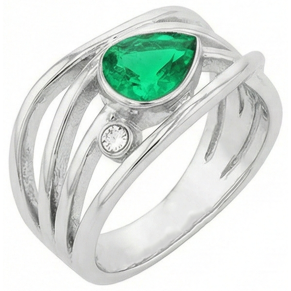 Bague Pierre de Couleur Or 14K Blanc avec Émeraude Colombienne – vue de face