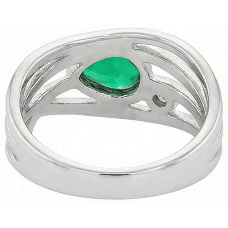 Émeraude Colombienne Goutte Bague Pierre de Couleur en Or 14K Blanc – vue arrière