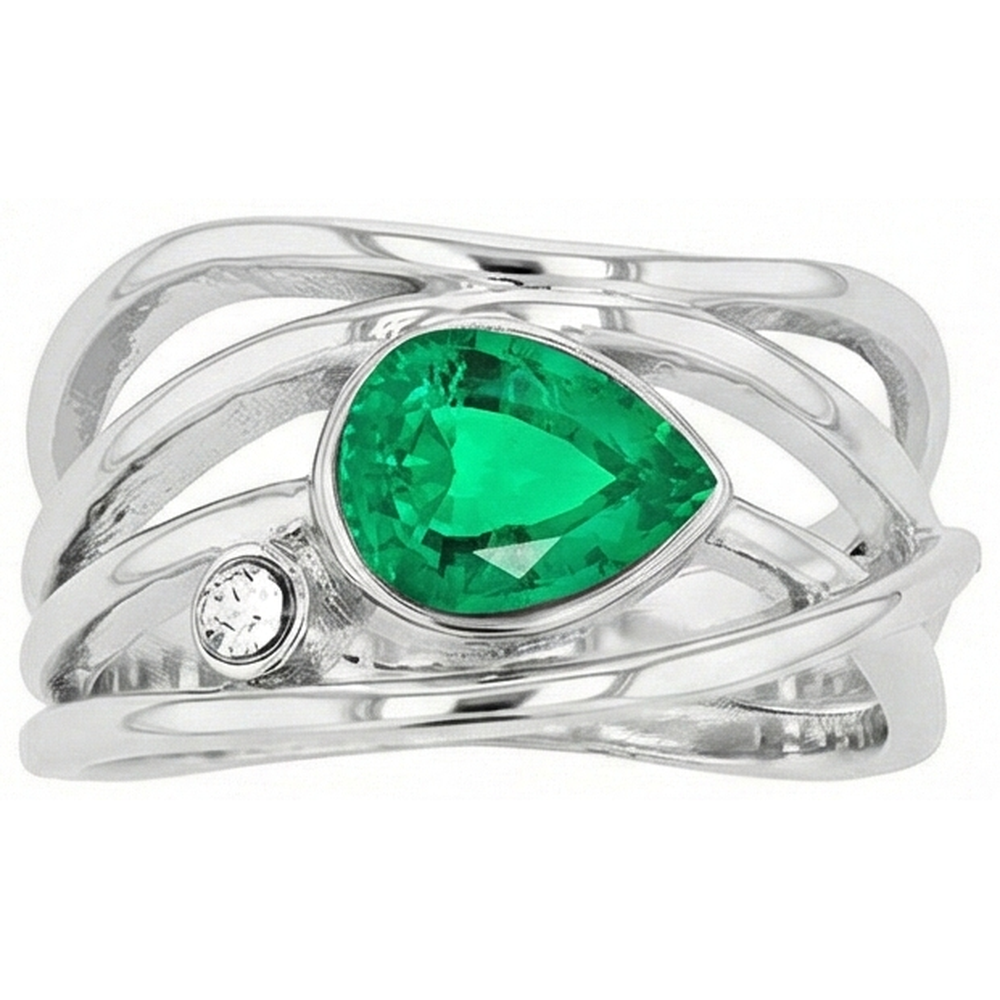 Émeraude Colombienne Bague Pierre de Couleur – vue de côté