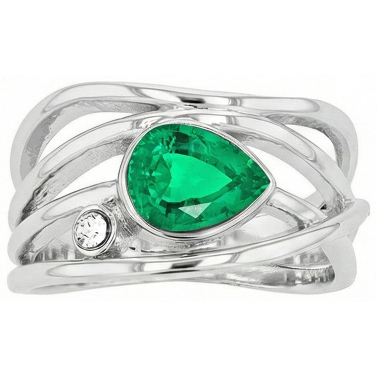 Émeraude Colombienne Bague Pierre de Couleur – vue de côté