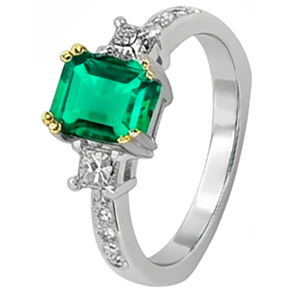 Taille Émeraude Émeraude Colombienne bague en Or Deux Tons 14 Carats – vue d'angle