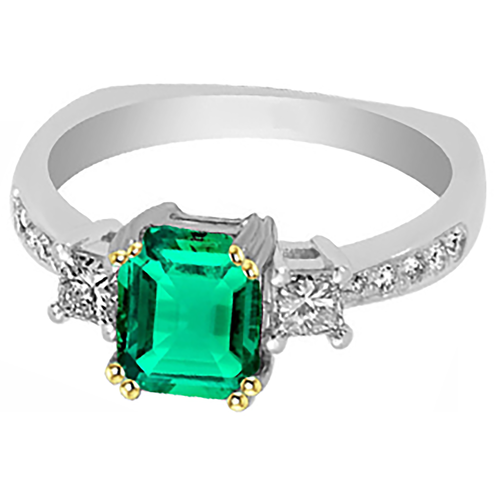 Taille Émeraude Émeraude Colombienne bague en Or Deux Tons 14 Carats – vue de face