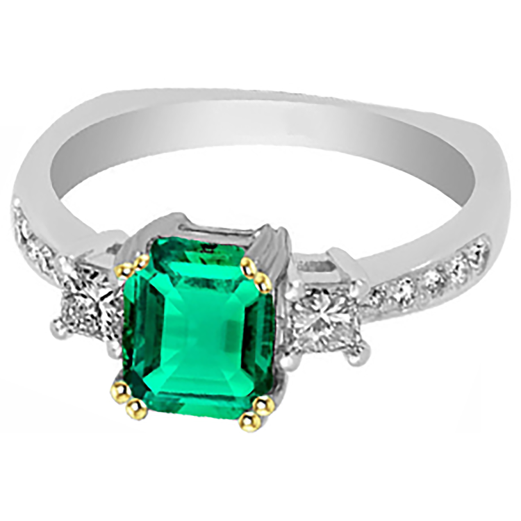 Taille Émeraude Émeraude Colombienne bague en Or Deux Tons 14 Carats – vue de face