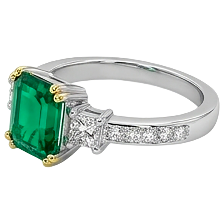 Émeraude Colombienne Bague avec Gemme 2-carats Or Deux Tons 14 Carats – vue de profil