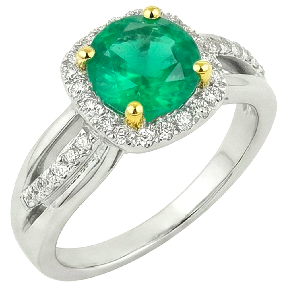 Bague avec Gemme Or 14K Bicolore avec Émeraude – vue de côté