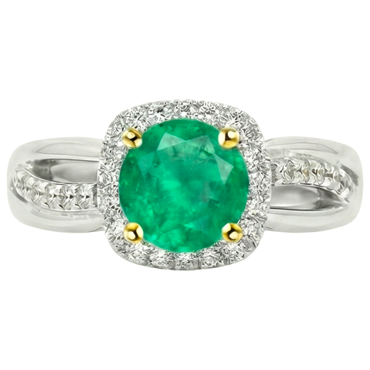 Bague avec Gemme Or 14K Bicolore avec Émeraude – vue de face