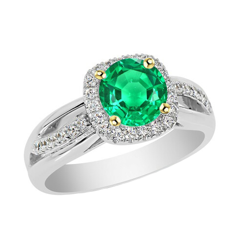 Émeraude Bague avec Gemme 2-carats Or 14K Bicolore – vue principale