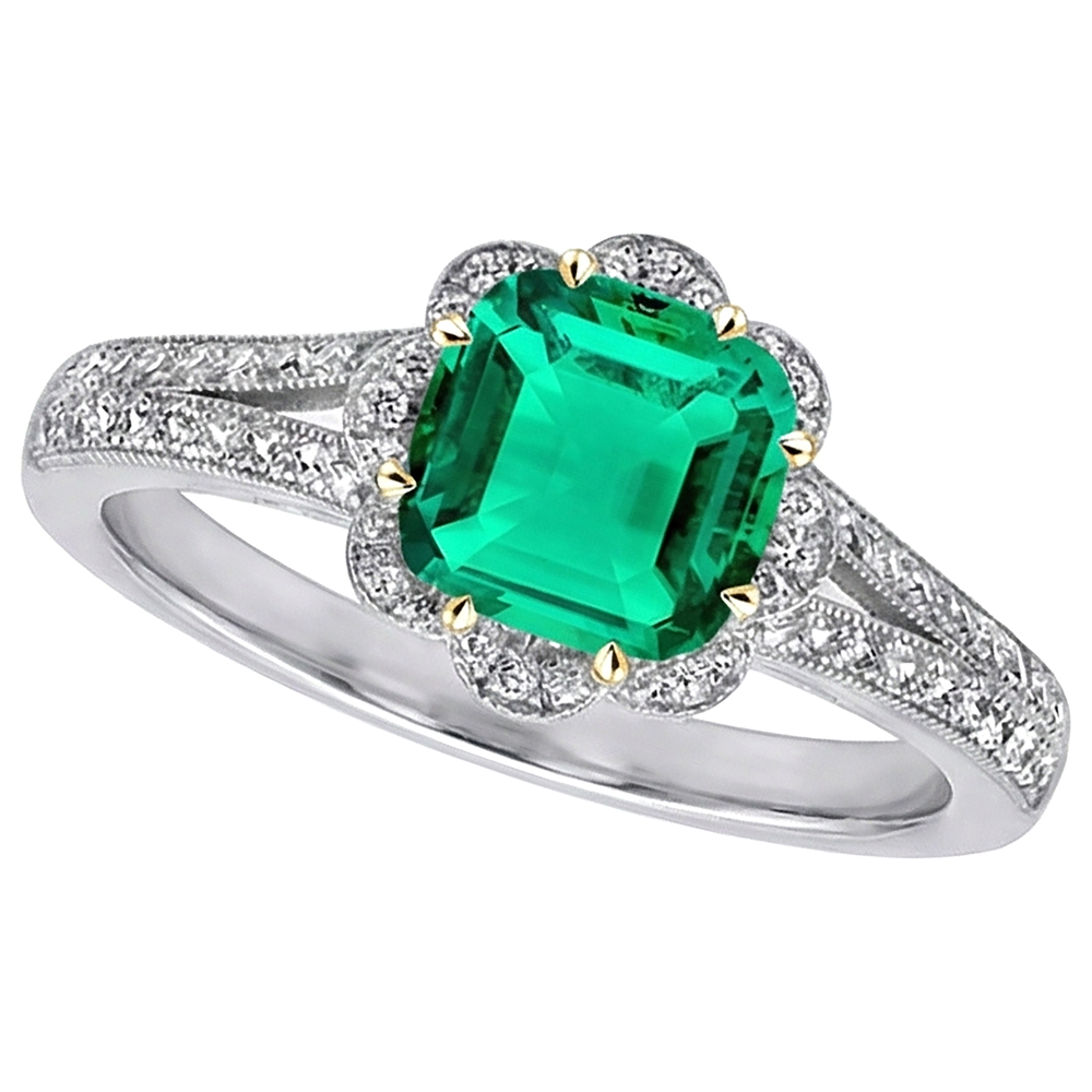 Émeraude Fine Bague avec Gemme 3,50 carats Or Deux Tons 14 Carats – vue d'angle