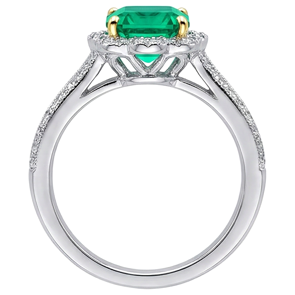Bague avec Gemme Or Deux Tons 14 Carats avec Émeraude Fine – vue de profil