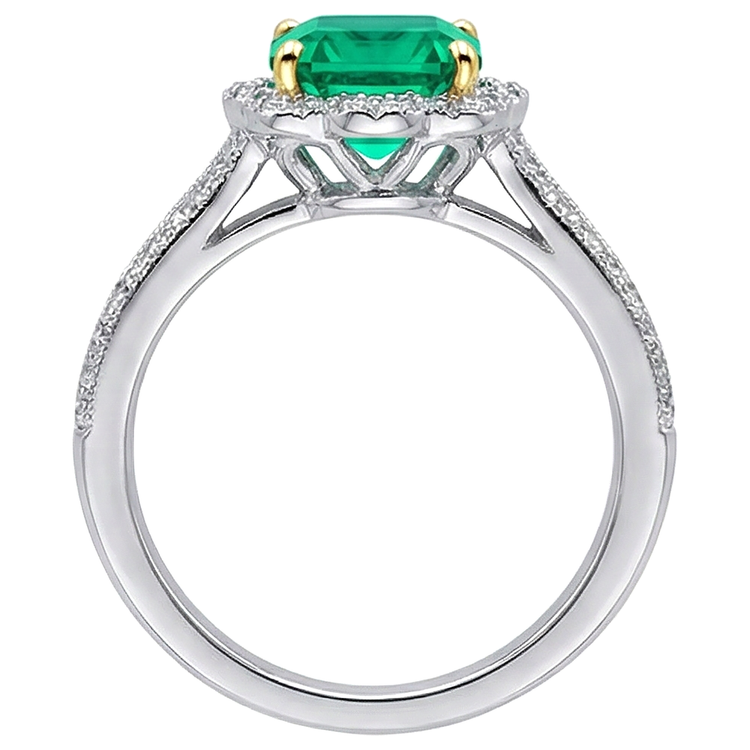 Bague avec Gemme Or Deux Tons 14 Carats avec Émeraude Fine – vue de profil