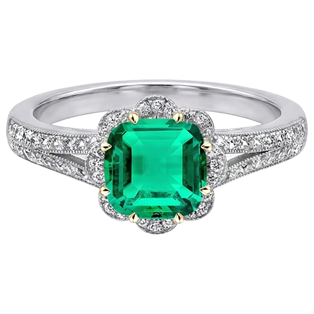 Bague avec Gemme Or Deux Tons 14 Carats avec Émeraude Fine – vue de côté