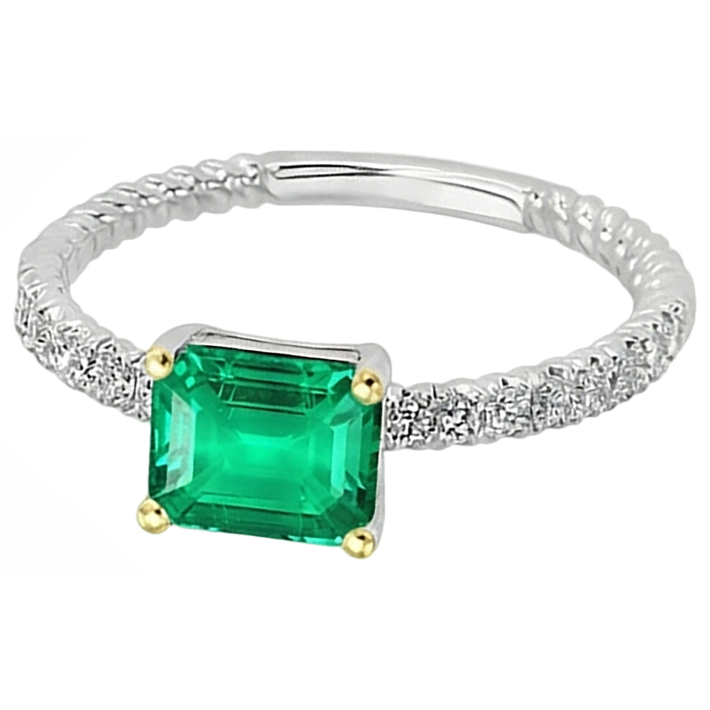 Émeraude Colombienne Bague Pierre de Couleur 2-carats Or 14K Bicolore – vue de côté