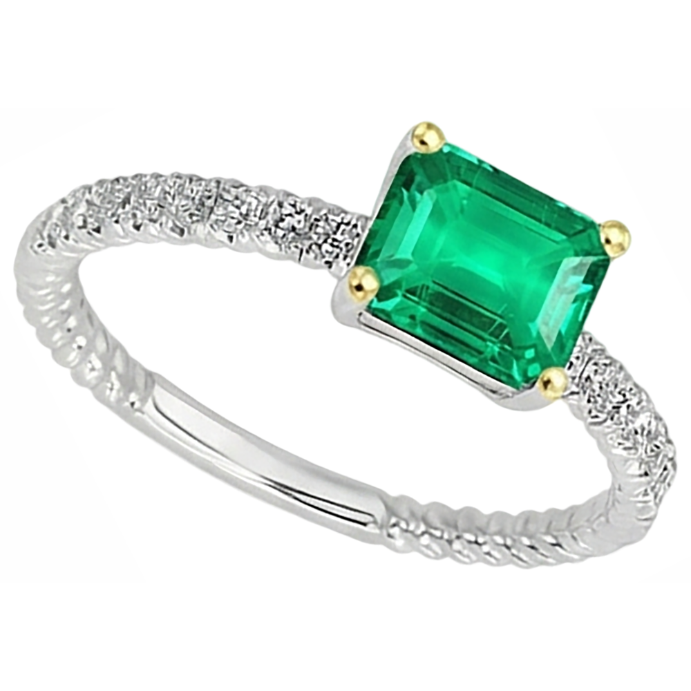 Émeraude Colombienne Taille Émeraude Bague Pierre de Couleur en Or 14K Bicolore – vue de profil