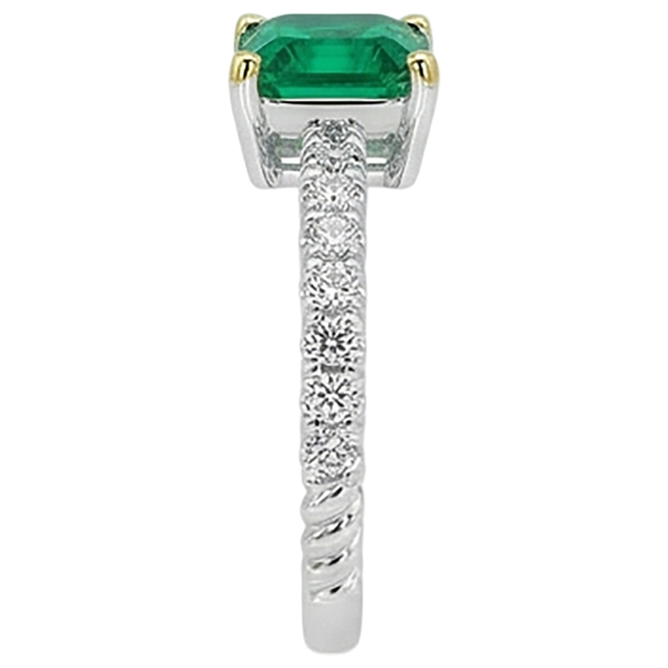 Émeraude Colombienne Taille Émeraude Bague Pierre de Couleur en Or 14K Bicolore – vue de dessus