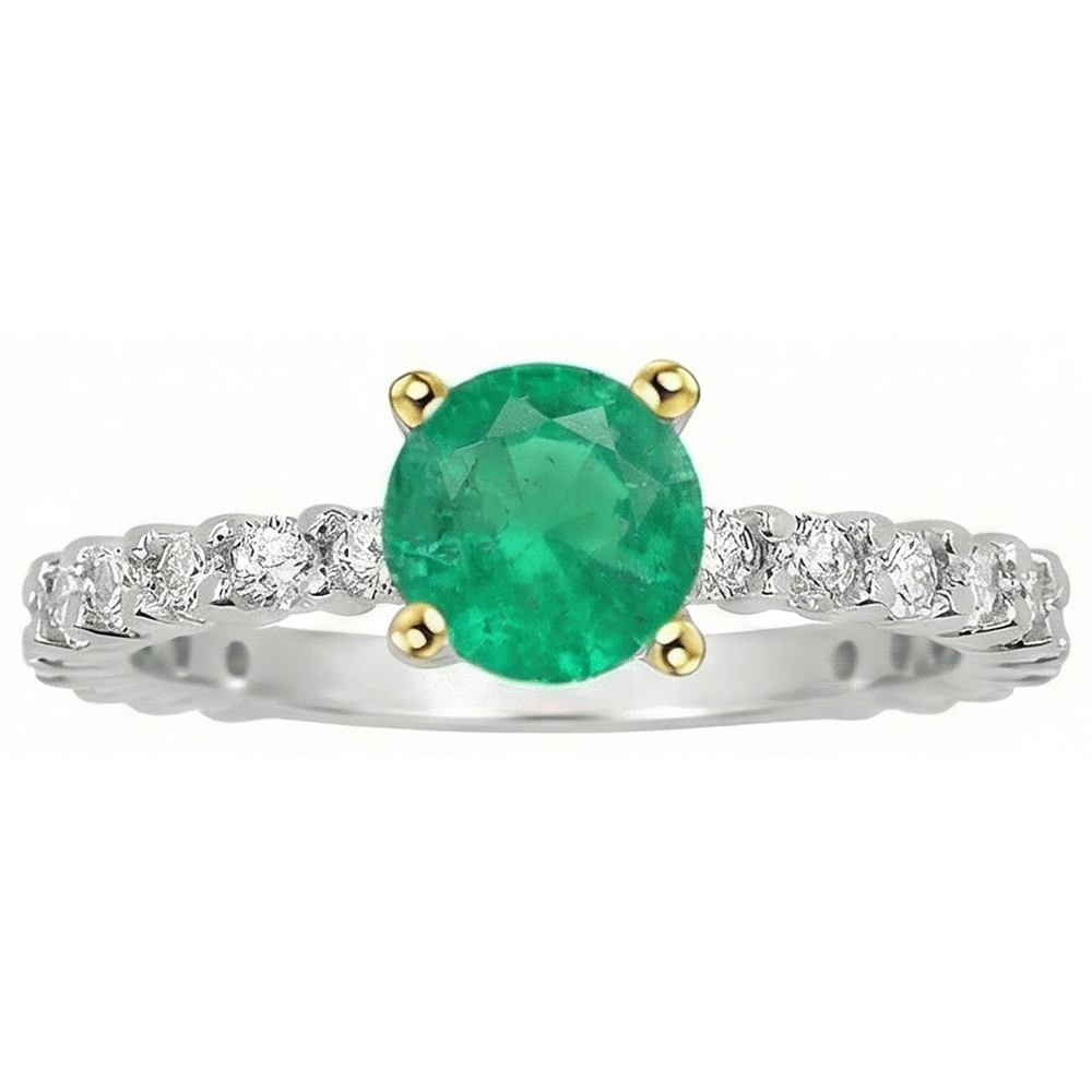 Bague Pierre de Couleur Or Deux Tons 14 Carats avec Émeraude Colombienne – vue de côté